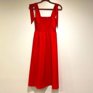 Red Smocked Tie Strap Dress